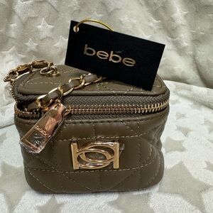 Bebe Khaki Quilted Mini Bag with Gold Chain